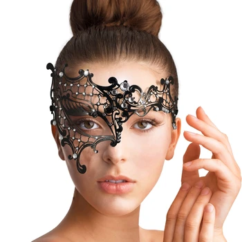 1 Adet Siyah Venedik Dantel Metal Maske Masquerade Yarım yüz Temizle Diamante süslü elbise  5