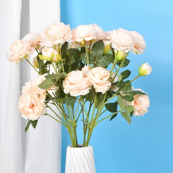 1 Adet yapay çiçekler 3 Dalları İpek Güller Şakayık Düğün Ev Dekor Düzenlemek Sahte Bitkiler anneler Günü Hediyesi DIY Gelin Buketi  0