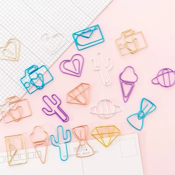 10 Adet / grup Yaratıcı Sevimli Dekoratif Metal Mini Kaktüs yıldız Dondurma İmi Klip Renkli Kağıt Klip Ofis Malzemeleri  10