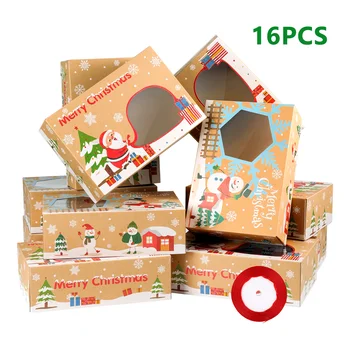 16 pcs Ambalaj Malzemeleri Noel Şeker Kutuları Noel Teneke Noel Tedavi kutuları noel hediyesi Kutuları Noel Çerez Teneke  0