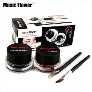 2 İn 1 Kahverengi + Siyah Eyeliner Krem Jel Eyeliner Uzun Ömürlü Su Geçirmez Ter Geçirmez Makyaj Aracı Fırça İle Müzik Çiçek  5