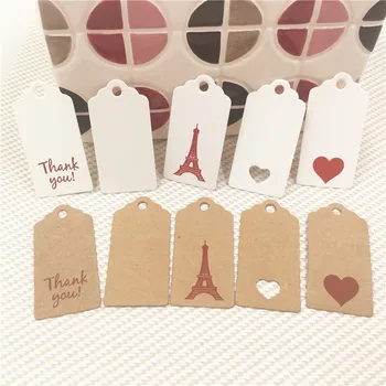 200 adet / grup Teşekkür Ederim Aşk Kalpler 4x2cm Çoklu Desen Stilleri Kağıt Kraft Karton Etiketleri İçi Boş Kalp Ambalaj Etiketi  10