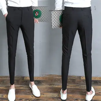 2022 Erkekler İlkbahar Sonbahar Yeni Yüksek Bel Slim Fit Pantolon Erkekler Düz Renk Resmi Pantolon Erkek İş rahat takım elbise pantalonları G247  10