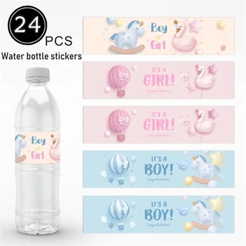 24 Adet Bebek Duş Mavi Pembe Bebek Vaftiz Cinsiyet Reveal Kova Sticker Doğum Günü Partisi Parti Dekoratif Sahne  3
