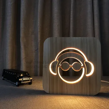 3D LED Ahşap Lamba DJ Kulaklık Illlusion Lamba Stüdyo Kulaklık hifi Müzik Kulaklık Parti dekoratif raper Hediyeler bırak gemi  4
