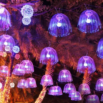 60/80CM RGB Değiştirilebilir Denizanası Fiber Optik Noel Asılı Dize İşık Açık Bahçe Peri İşık Veranda Ağacı Garland ışık  10