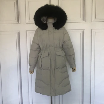 90 % Kadın Beyaz Ördek Aşağı Ceket Büyük Gerçek Rakun Kürk Yaka Kapşonlu Sıcak Uzun Kış Kadın Parkas Bel Sıcak Tüy ceket  4