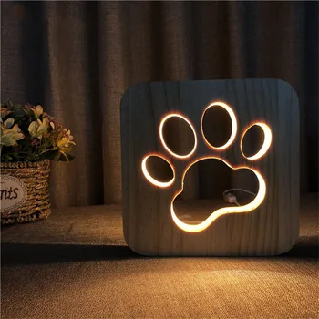 Ahşap köpek Paw kedi hayvan gece Lambası 3D Lamba USB Powered masa lambaları İçin Bebek Noel Yeni yıl Hediye  4