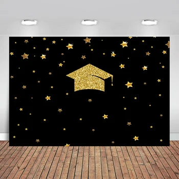 Altın Mezuniyet Şapka Fotoğraf Işıltılı Yıldız Siyah Stüdyo Arka Plan Öğrenci Mezuniyet Partisi fotoğraf kabini Sahne  1