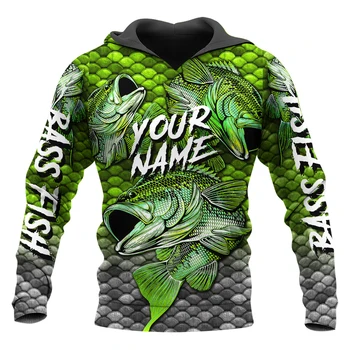 Bas Balıkçılık Yeşil Özel Ad 3D Baskılı Erkek Hoodie Unisex hoodies Kazak Sonbahar Streetwear Casual Ceket Eşofman KLL734  5