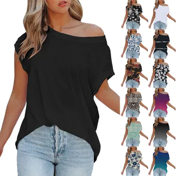 Büyük boy kadınlar için açık omuzlu Yaz Bluz Seksi Çapraz Boyun Gevşek Rahat Pamuk Spor Tişörtleri Elbise Tunik Gömlek Blusa Camisa  5
