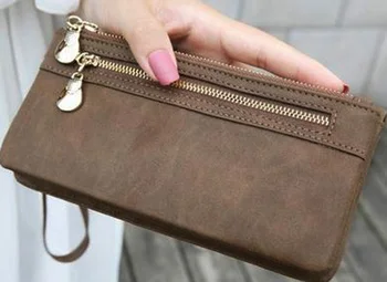 cüzdan kadın kadın fermuarlı çanta Ünlü Marka Vintage Çift Donuk Lehçe Deri uzun cüzdan Çanta 7 Renk 40  5