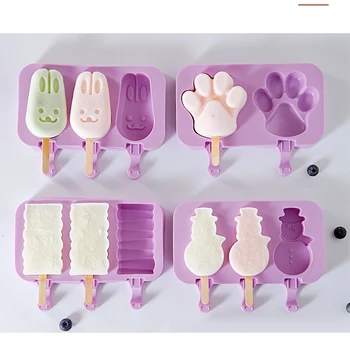Dondurma Kalıp Seti DIY Silikon Popsicle Kalıp DIY Buz Pop Kalıp Kapaklı ve 50 ADET Ahşap Sopa Sevimli Karikatür Dondurma Kalıp  2
