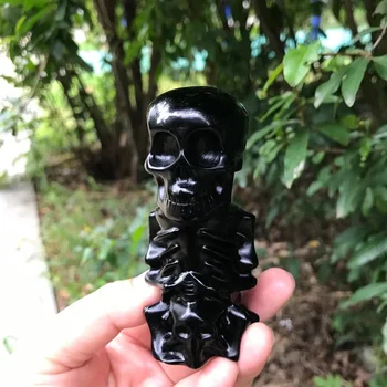 Doğal Siyah Obsidyen Kafatası Taş Oyma Çakra Şifa Reiki Feng Shui Kafatası Dekoratif El Sanatları, Mineraller  4