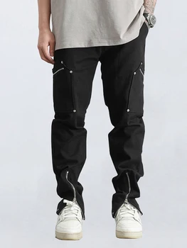 Dört Mevsim erkek Kot Yüksek Sokak Çok Cep Fermuar Tasarım Kot erkek Hip Hop Siyah ince pantolon Sıcak Satış Erkek Arkadaşı Kot  5