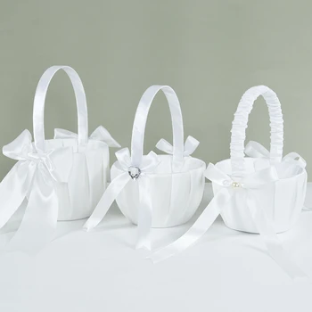 Düğün Çiçek Sepeti Dantel İnci Beyaz İlmek Çiçek Kız Basket Dekorasyon Düğün Evlilik Parti Romantik Sepeti Malzemeleri  5