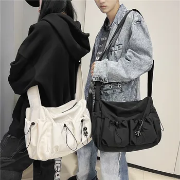 Edebi ve sanatsal gençlik basit omuz çantası kadın ıns tarzı düz renk çift yönlü tulum askılı çanta moda kepeği  4