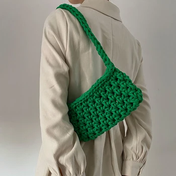 El yapımı Pamuk İpi dantel çanta Oymak El Örgü Çanta kadın askılı omuz çantası Örgü Dokuma Casual Tote  1