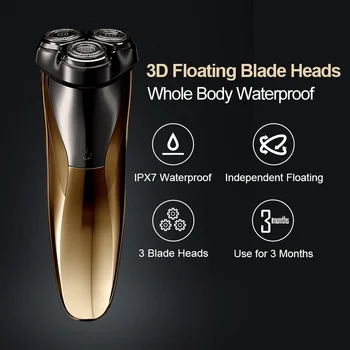 Elektrikli tıraş makinesi sakal düzeltici üçlü bıçak yüzen kafa USB şarj edilebilir ıslak kuru su geçirmez tıraş makinesi  5