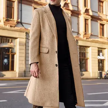 Erkek Ceket Uzun Kollu Düz Renk Turn-aşağı Yaka Hırka Eğlence Kış Ceket Sonbahar Sıcak Siper Streetwear  11