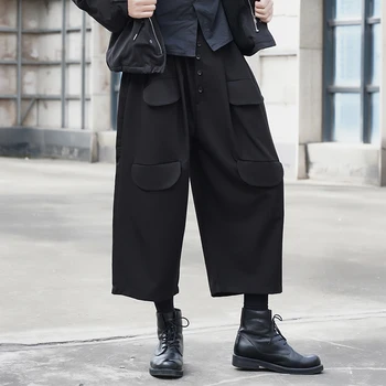 Erkek yeni cep tasarım karanlık eğilim genç moda çift rahat gevşek düz pantolon ile  5
