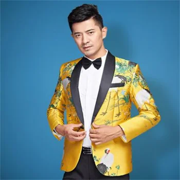 Fotoğraf erkek takım elbise tasarımları masculino homme terno şarkıcılar için sahne kostümleri erkekler blazer dans elbise ceket yıldız tarzı sarı  5