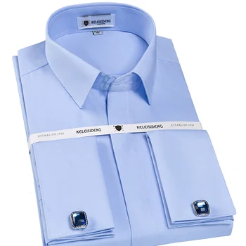 Fransa Kol Düğmeleri erkek Elbise Gömlek Kapak Düğmesi Uzun Kollu Slim Fit Yumuşak Resmi Erkek Smokin Gömlek Sosyal Cepsiz Kolay bakım  4
