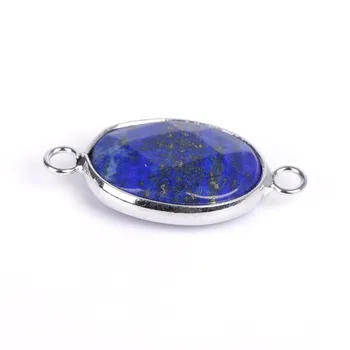 FYSL Toptan 10 Adet Gümüş Kaplama Oval Şekil Lapis Lazuli Bağlayıcı Kolye Labradorit Taş Takı  1