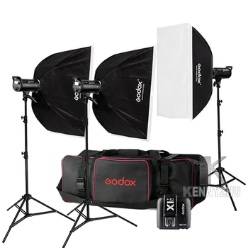 Godox 3x DE400II 400Ws / DE300II 300Ws +2.4 G X1 Verici Stüdyo flaş ışığı Aydınlatma Kiti Fotoğraf Strobe Softbox Standı çanta seti  5