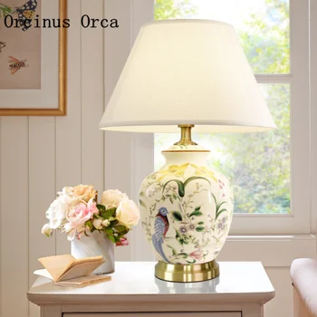 High-end ısmarlama Amerikan tarzı boyalı seramik masa lambası yatak odası başucu lambası son çiçek kuş dekoratif masa lambası  10