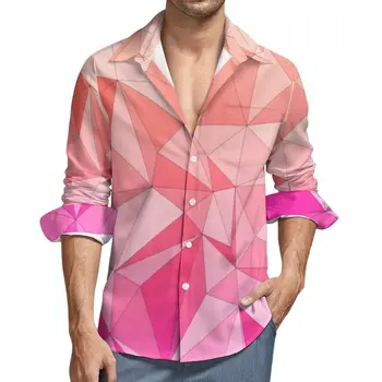 Iki Ton Pembe Gömlek Mozaik Tasarım Casual Gömlek Uzun Kollu Grafik Streetwear Bluzlar Sonbahar Moda Büyük Boy Üstleri  5