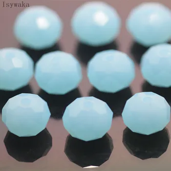 Isywaka Olmayan hyaline Mavi Renk 6 * 8mm 65 adet Rondelle Avusturya faceted Kristal Cam Boncuk Gevşek Spacer Yuvarlak Boncuk dıy Yapımı için  5