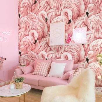 İskandinav tarzı pembe duvar kağıdı flamingo kız kalp arka plan duvar kağıdı yatak odası oturma odası modern minimalist prenses tozu.  5