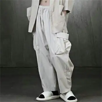 Japon moda marka 2021 erkek yeni düz renk dantel up gevşek moda rahat pantolon zarif Kore tarzı pantolon büyük yaz  10