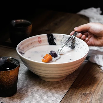 Japon Tarzı Seramik 7.5 İnç Kase Ramen Şehriye Çorbası Retro Sofra yemek kasesi  0