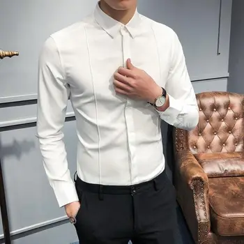 Katı Uzun Kollu Gömlek Erkek Giyim Moda 2022 Sonbahar İş resmi giysi Chemise Homme Slim Fit Masculina Bluz Tops Y04  10