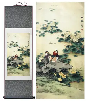 Kuşlar ve çiçek boyama ev ofis dekorasyonu Çin kaydırma boyama çiçek sanat Çin paintingPrinted boyama  5