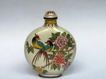 KÜLTÜR SANAT Koleksiyonu Çin Emaye İşi Boyama Çiçekler ve Kuşlar Enfiye Şişesi Dekorasyon  2