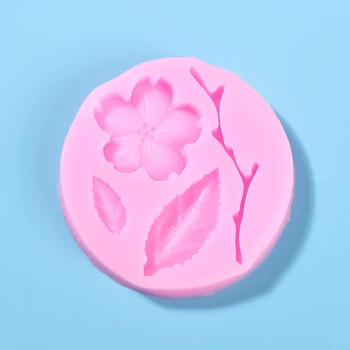 Küçük Silikon Şeftali Şube Kek Kalıbı 3D Çiçek Yaprak Desen Kek Kalıbı DIY Fondan Kek Dekorasyon Dantel Sınır Bakeware  2