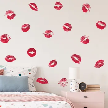 Kırmızı düzensiz boyalı dudak baskı şenlikli yatak odası duvar güzelleştirme dekoratif duvar çıkartmaları kendinden yapışkanlı ev dekorasyon duvar  4