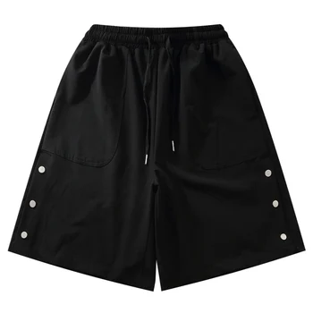 LACIBLE Harajuku Şort Yan Snap Düğmesi Baggy kısa pantolon Streetwear Erkekler Yaz Diz Boyu Koşu Hip Hop Moda Pantolon  5