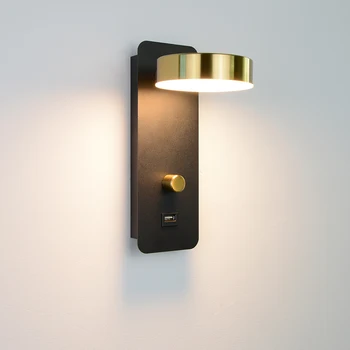 Led duvar Lambası topuz anahtarı USB Arayüzü Şarj Moda Beyaz / Siyah iç mekan aydınlatması Yatak Odası Başucu Koridor Sanat Duvar ışıkları  4
