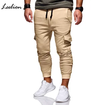 LeeLion 2021 Yeni Moda erkek Pantolon Pantalon Homme Katı Elastik Rahat Erkek Pantolon İpli Çok cep pantolon Sweatpants  10