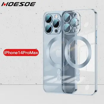 Manyetik Magsafe İçin Kaplama Şeffaf Kılıf iPhone 14 13 12 Pro Max 14 Artı Coque Cam Kamera Lens Koruma Arka Yumuşak Kapak  5