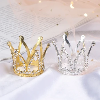Mini Taç Prenses Topper Kristal İnci Tiara Çocuk Saç Süsler Düğün Doğum Günü Partisi Kek Dekorasyon Araçları  4
