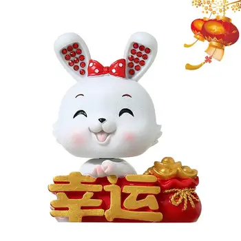 Mini Çin Tavşan Araba Figürleri Minyatür Sallayarak Kafa Çin Tavşan Süsleme 2023 Çin Zodyak Yılı Tavşan Figürleri Araba  5