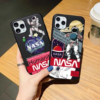 Moda Uzay Astronot Durumda siyah Yumuşak Telefon Kılıfı İçin iPhone SE 12mini 12pro 11pro Max 7 8 Artı XR Xs Max 6s TPU Silikon kapak  5