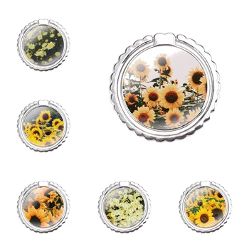 Moda Yaratıcı Tasarım Karikatür Dönebilen Parmak Yüzük Cep telefon tutucu Standı Sarı çiçek küçük papatya ayçiçeği  5
