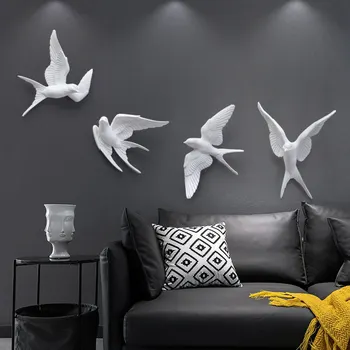 Modern Lüks Reçine Beyaz Kuş Duvar askı süsleri Ev Oturma Odası duvar resmi Dekorasyon Otel Arka Plan Duvar Sticker El Sanatları  5