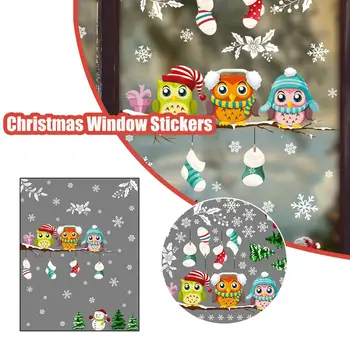Noel Karikatür Yeşil pencere camı Çıkartmaları Mutlu yılbaşı dekoru Ev ayna çıkartmaları Kar Tanesi Duvar Kapı Sticker N4Y0  5